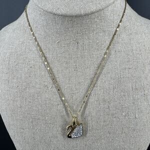 Swarovski Iconic Swan Pendant Clear Rhinestones and Necklace Gold-tone Metal
